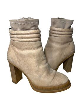 RUDSAK Ankle Heeled Booties Distressed Tan Leather Fleeced sz 38 Winter Boots